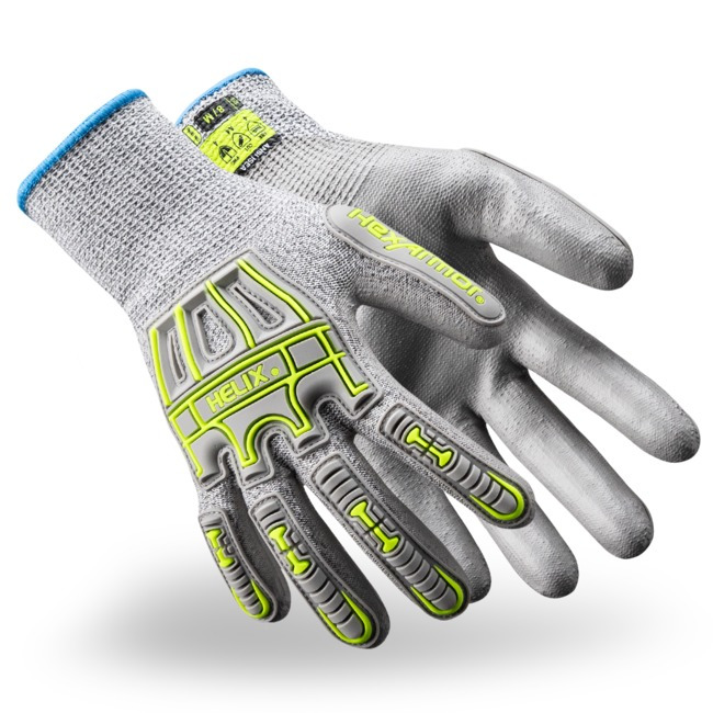 HexArmor Helix 1074IMP Medium ANSI A4 13G HPPE, Polyester, Fiberglass Shell Glove with Polyurethane Palm Coating
